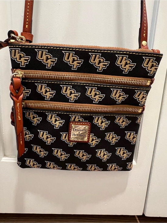Dooney & Bourke Handbags - Dooney & Bourke Black Crossbody with Gold UCF Logo Pattern